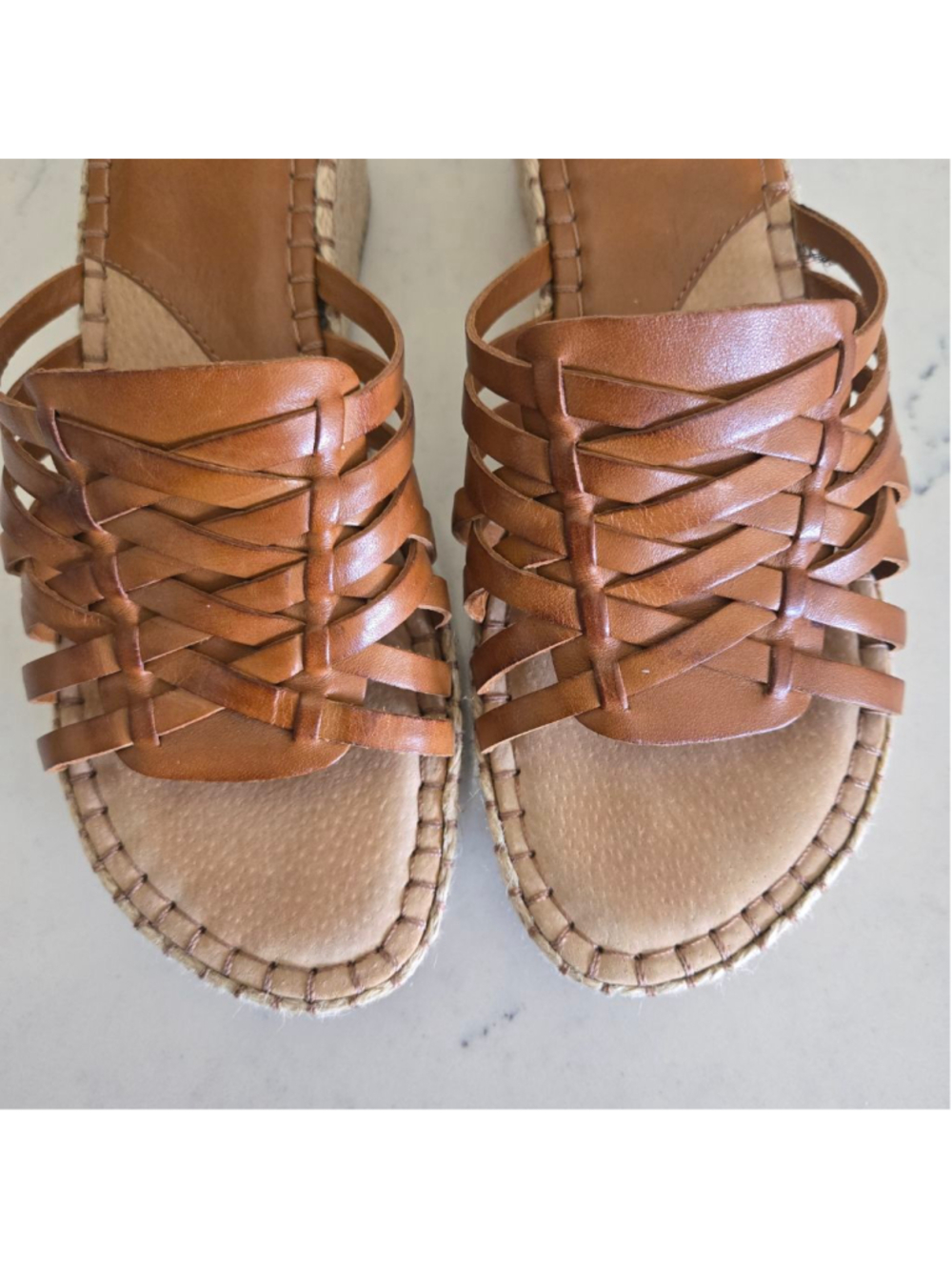 Women's Nurture Brown Woven Leather Espadrille Wedge Sandals 7.5 - Picture 2 of 10
